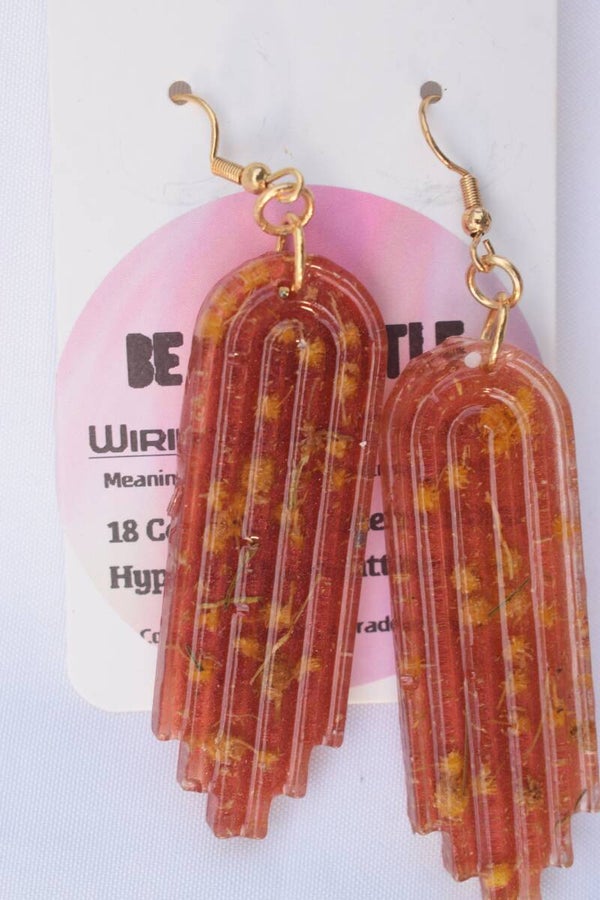 Be It Wattle Tall Fringe Arch Earrings - Orange & Amber