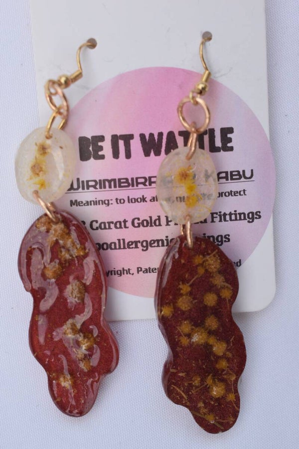 Be It Wattle Organic Blob With Clear Oval Top Earrings - Burgundy