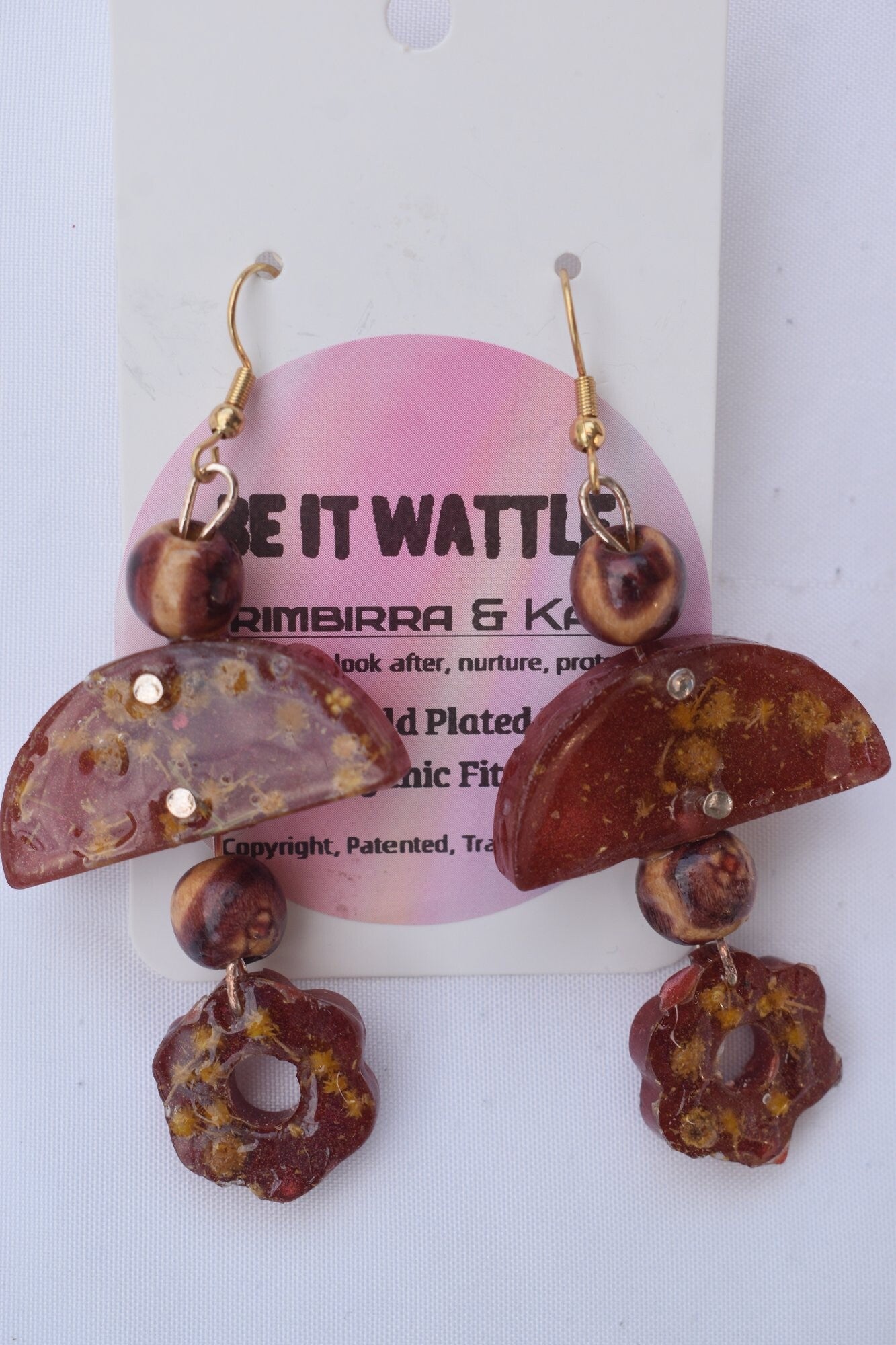 Be It Wattle Half-Circle & Flower Dangle Earrings - Burgundy