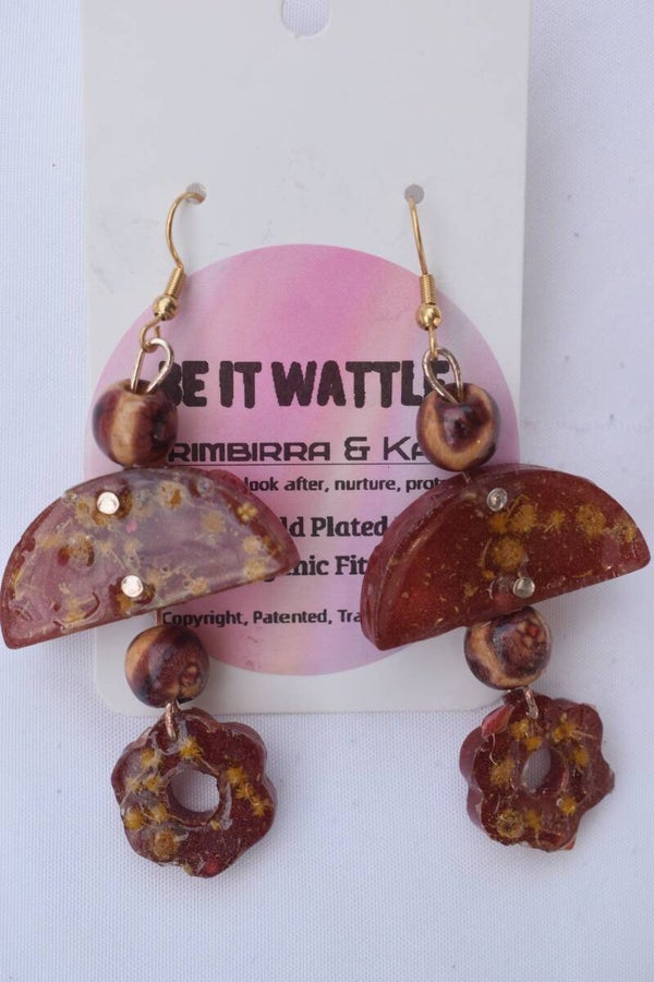 Be It Wattle Half-Circle & Flower Dangle Earrings - Burgundy