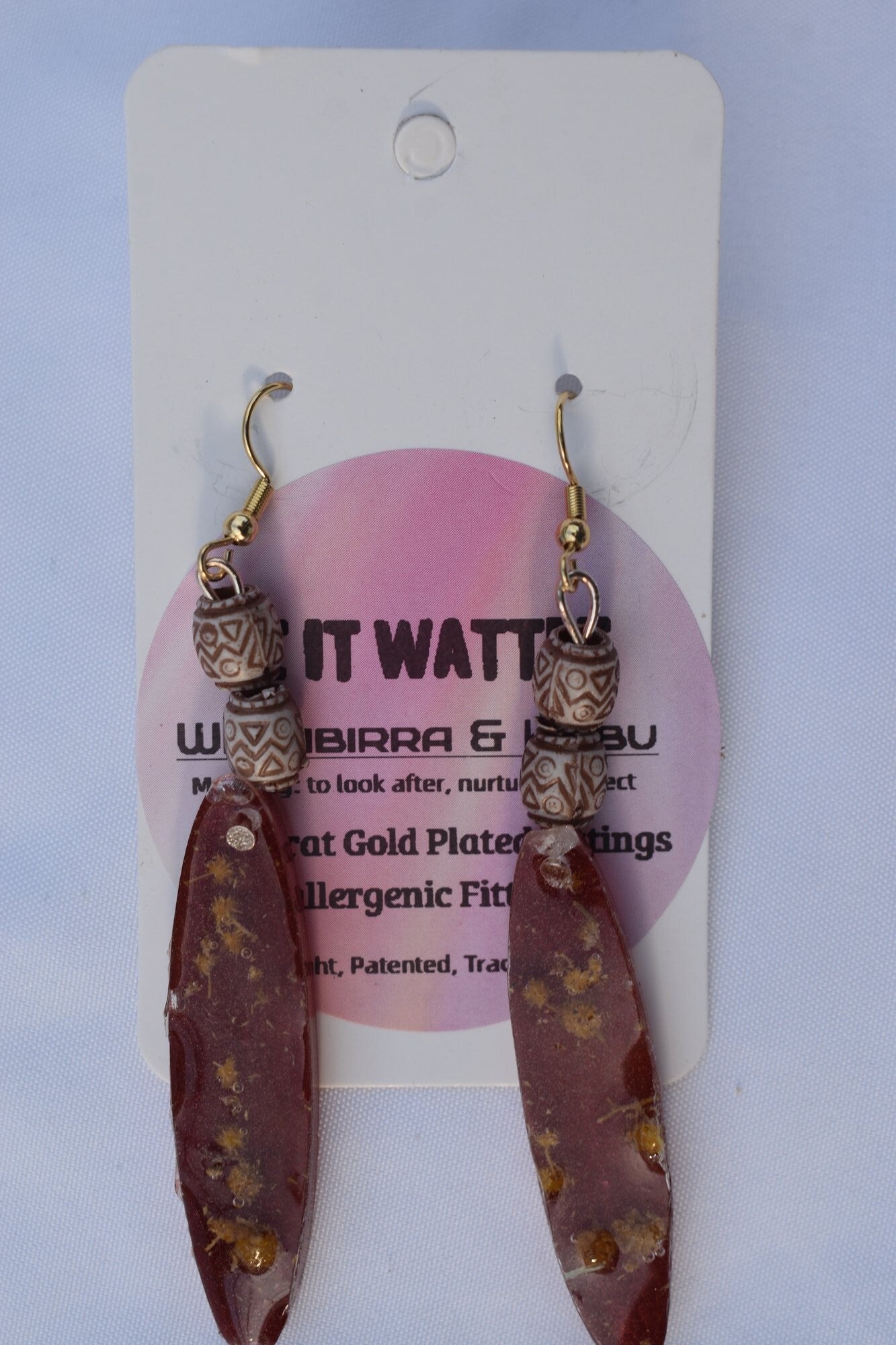 Be It Wattle Long Leaf Earrings - Burgundy