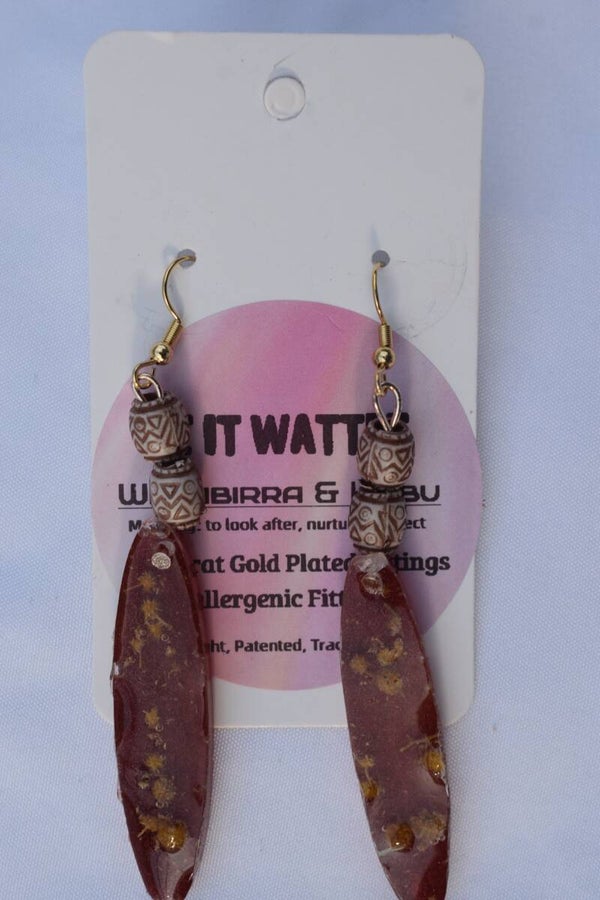Be It Wattle Long Leaf Earrings - Burgundy