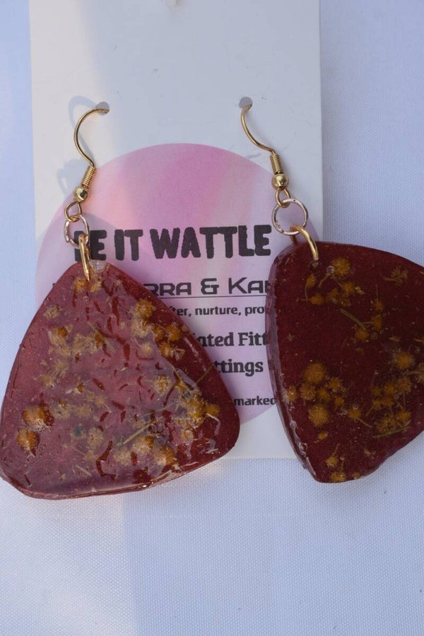 Be It Wattle Rounded Triangle Earrings - Burgundy