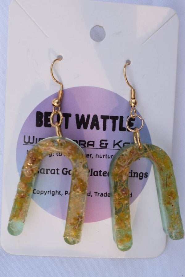 Be It Wattle Tall U Arch Earrings - Green & Clear