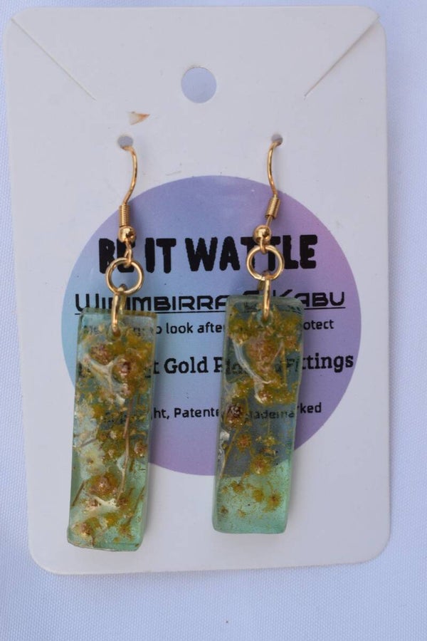 Be It Wattle Rectangle Earrings - Green & Clear