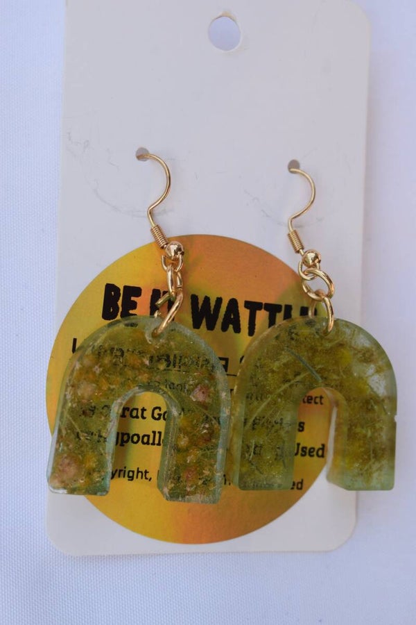 Be It Wattle Arch Earrings - Green & Clear