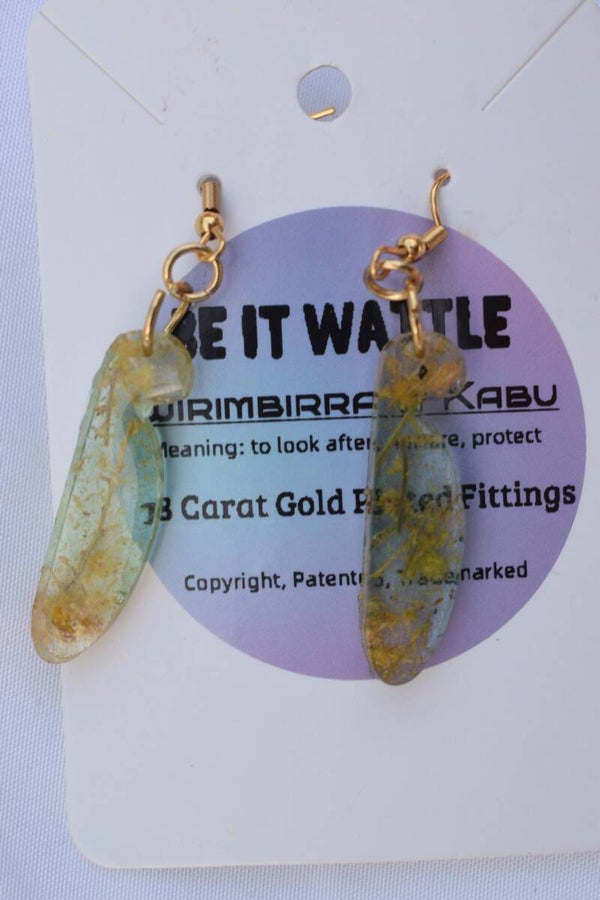 Be It Wattle Long Tapered Earrings - Green & Clear