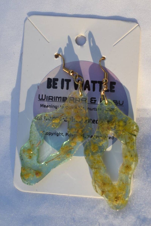 Be It Wattle Organic Open Loop Earrings - Green & Clear