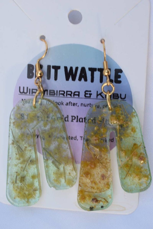 Be It Wattle Arch Earrings - Green & Clear