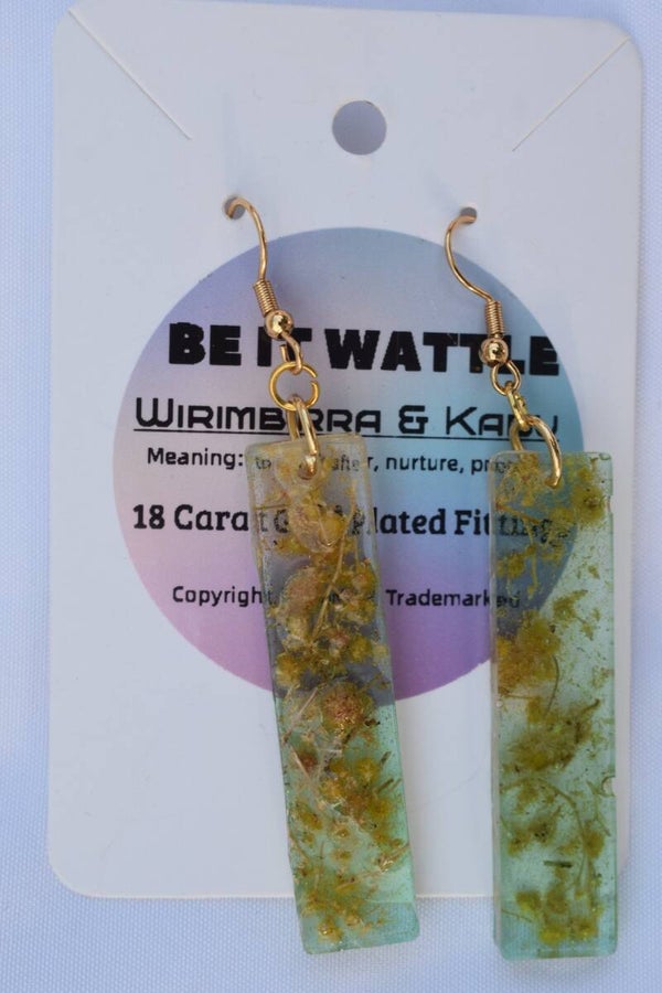 Be It Wattle Long Rectangle Earrings - Green & Clear