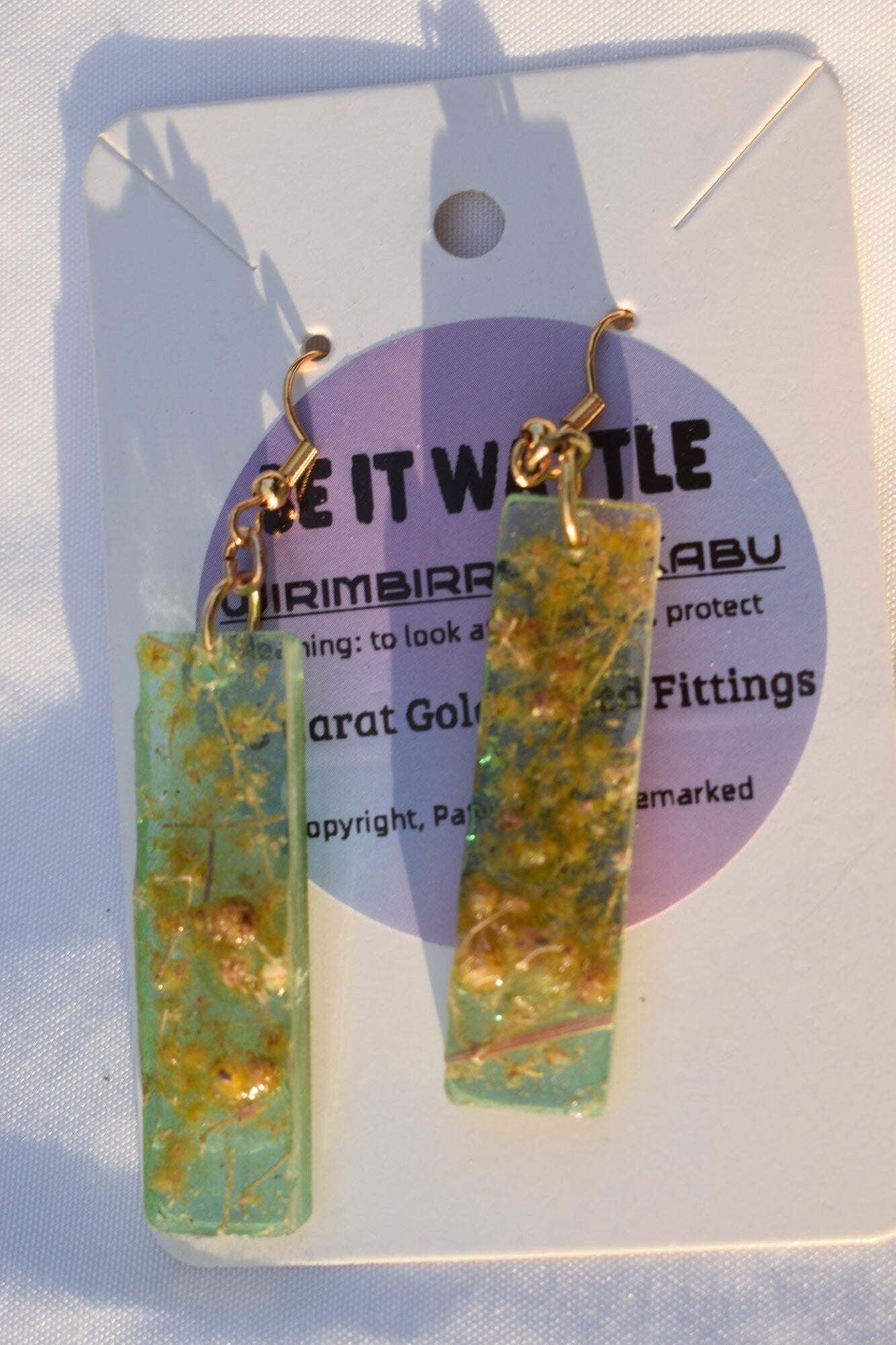 Be It Wattle Rectangle Earrings - Green & Clear