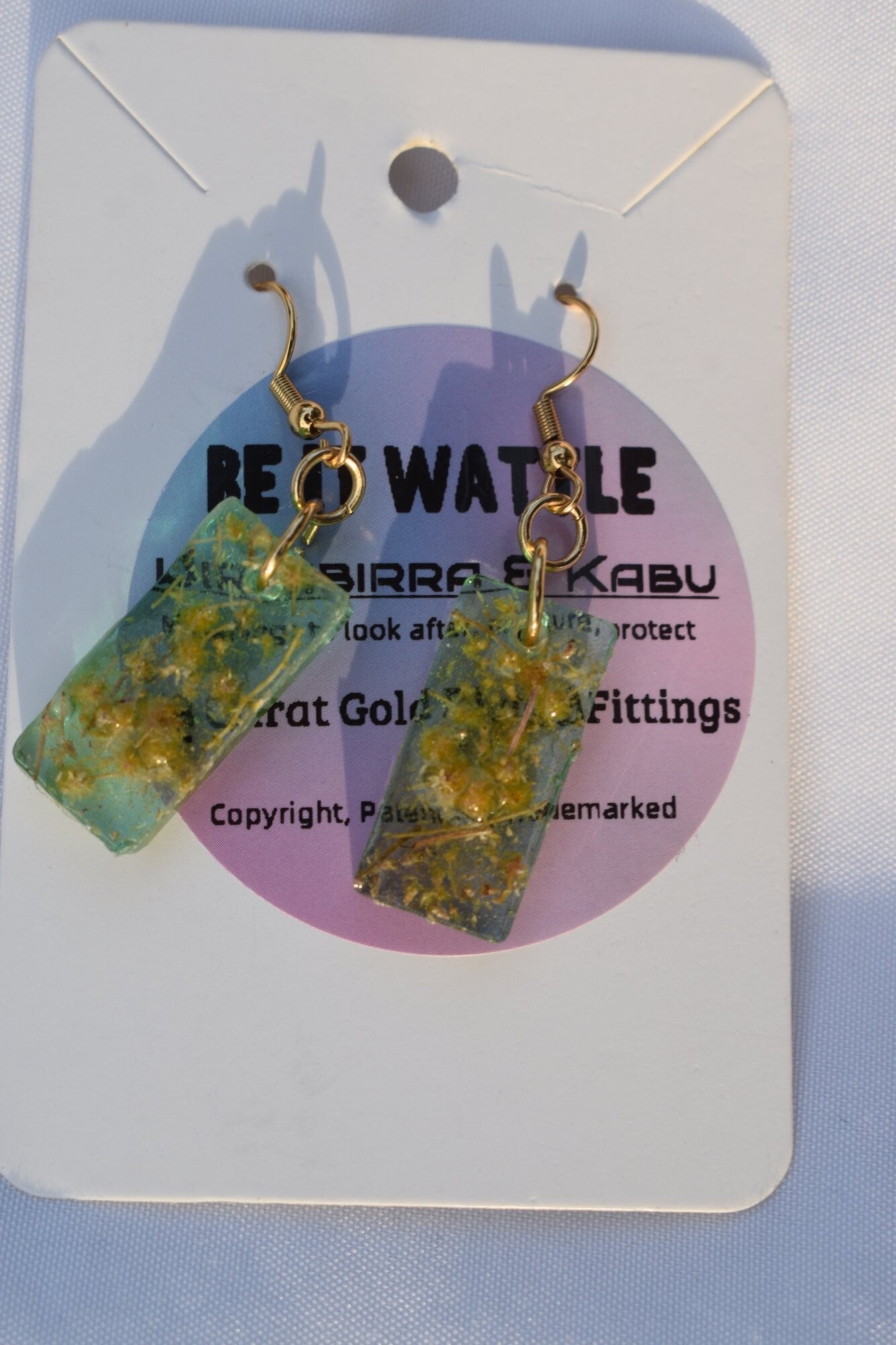Be It Wattle Rectangle Earrings - Green & Clear