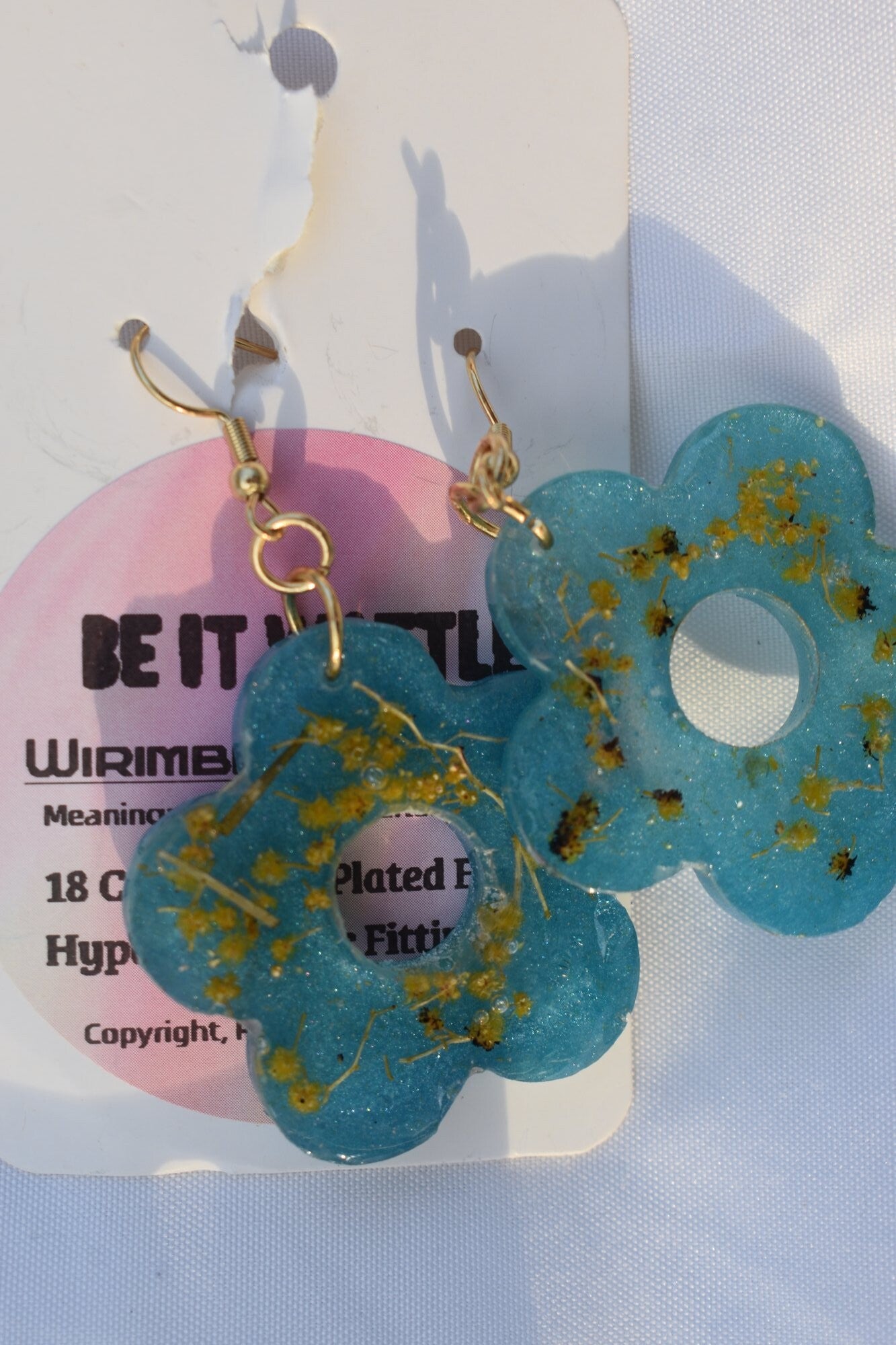 Be It Wattle Flower Hoop Earrings - Teal