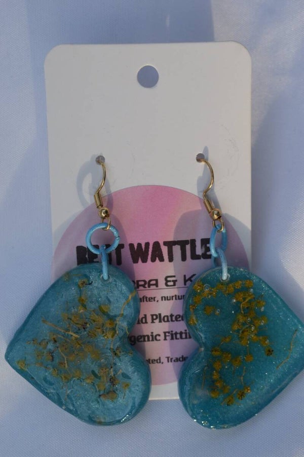 Be It Wattle Heart Earrings - Teal