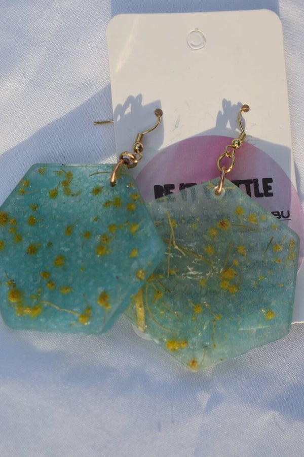 Be It Wattle Hexagon Earrings - Light Teal