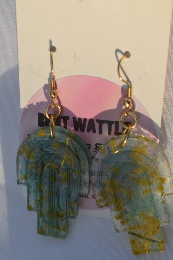 Be It Wattle Stepped Arch Earrings - Pale Teal & Clear