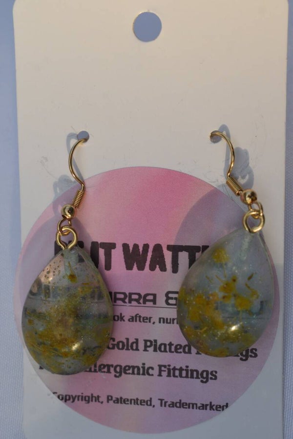 Be It Wattle Teardrop Earrings - Olive & Grey Clear