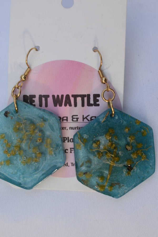 Be It Wattle Hexagon Earrings - Teal
