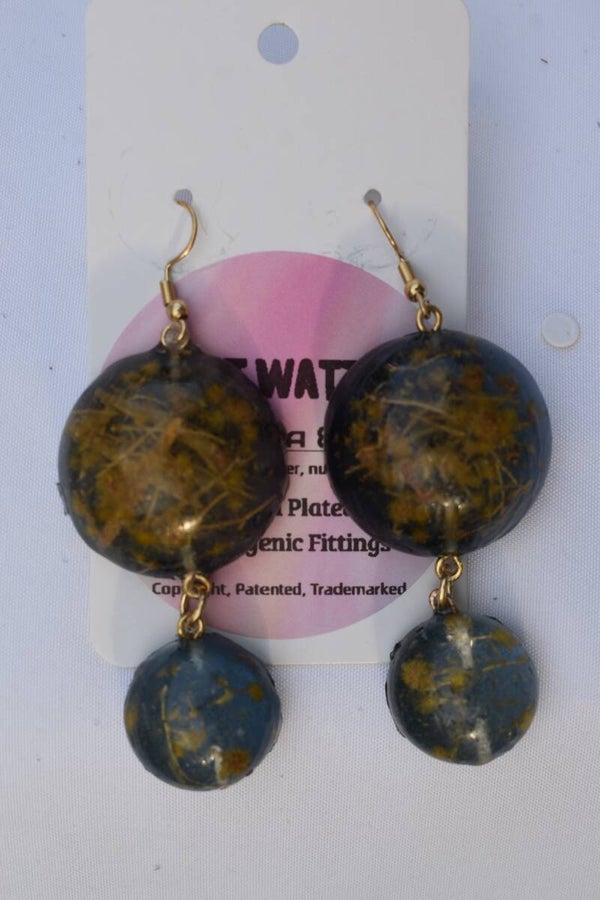 Be It Wattle Round Disc & Small Disc Dangle Earrings - Charcoal & Dark