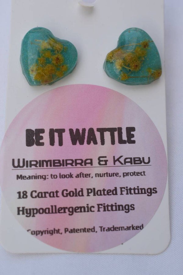 Be It Wattle Heart Stud Earrings - Teal
