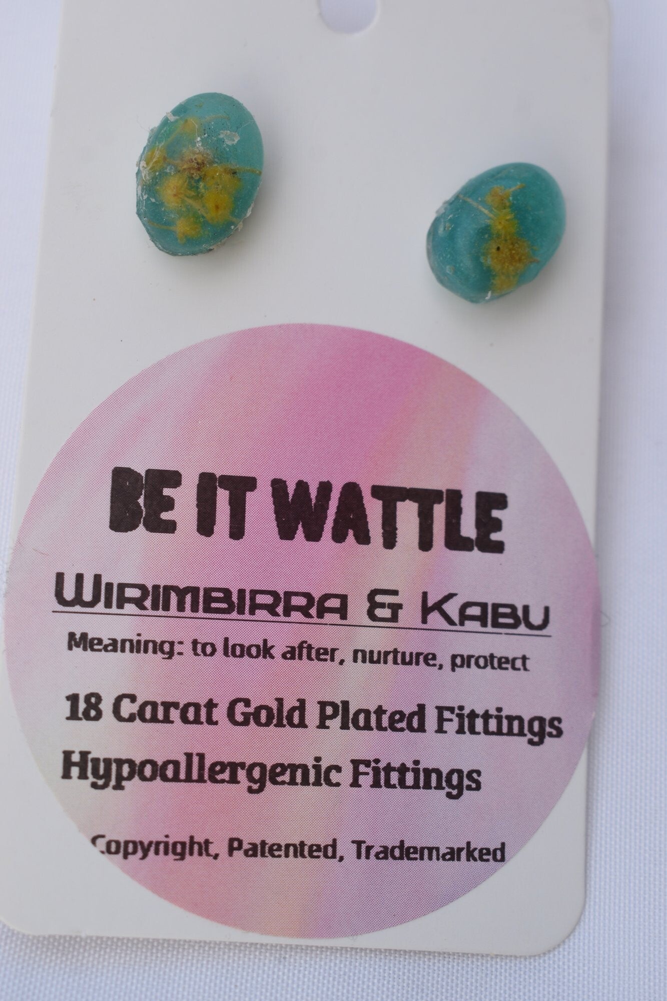 Be It Wattle Oval Stud Earrings - Teal