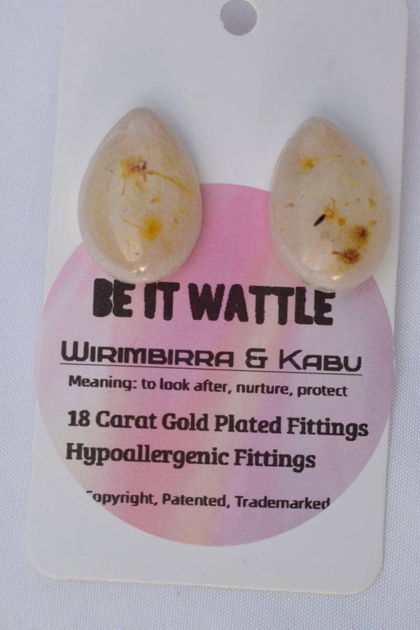 Be It Wattle Teardrop Stud Earrings - Cream & Clear