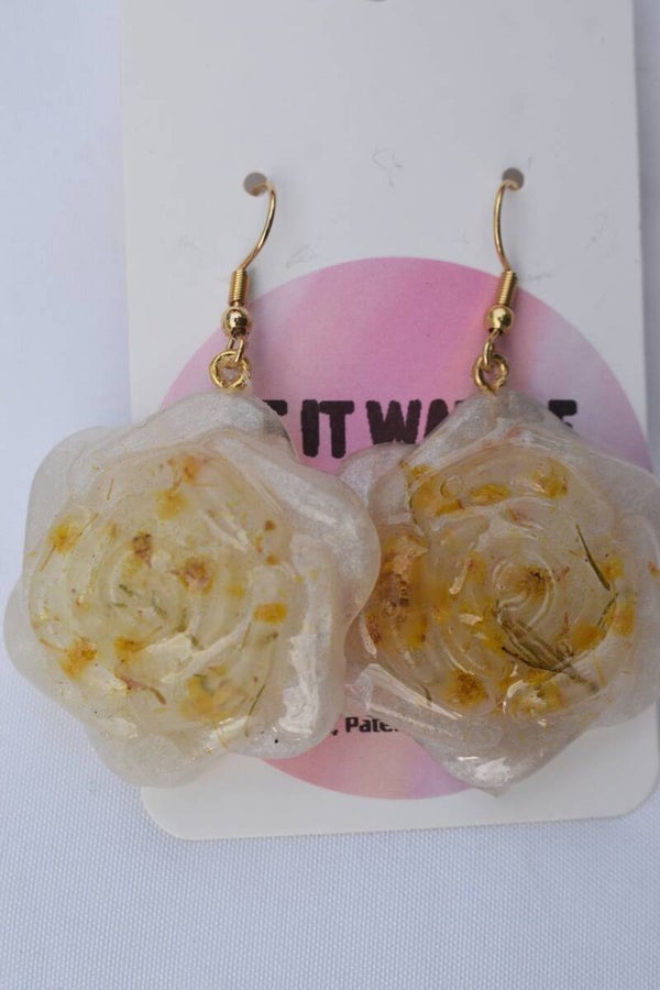 Be It Wattle Round Flower Earrings - Cream & Clear
