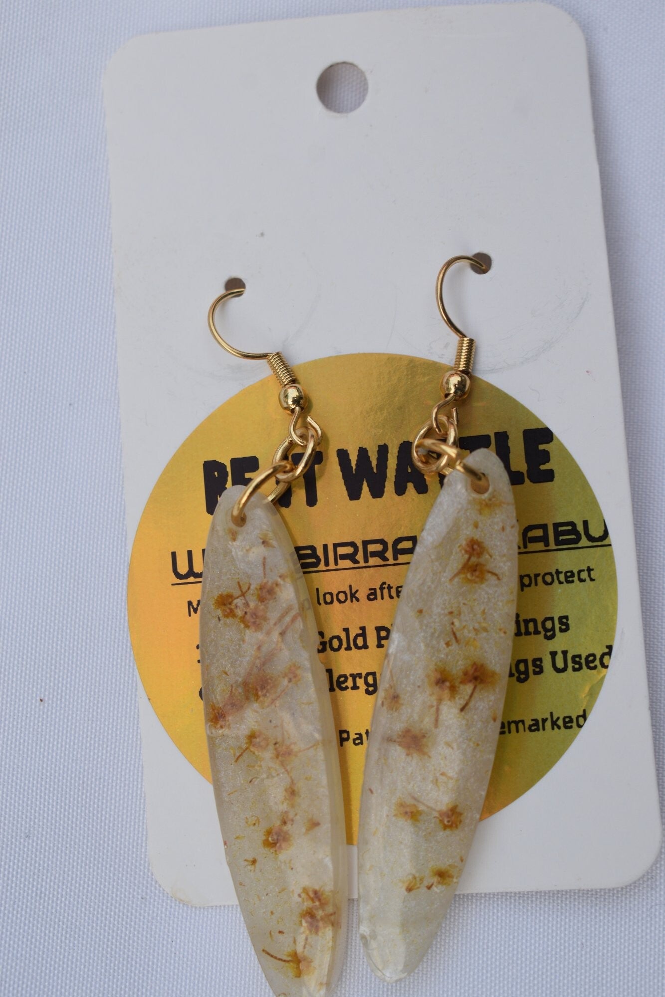 Be It Wattle Long Leaf Earrings - Cream & Clear