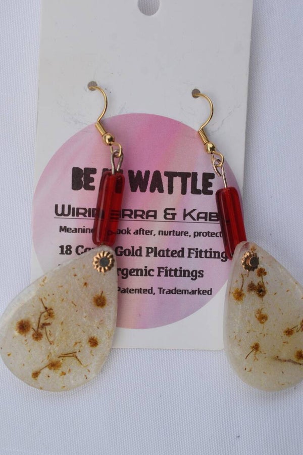 Be It Wattle Teardrop Earrings - Cream & Clear