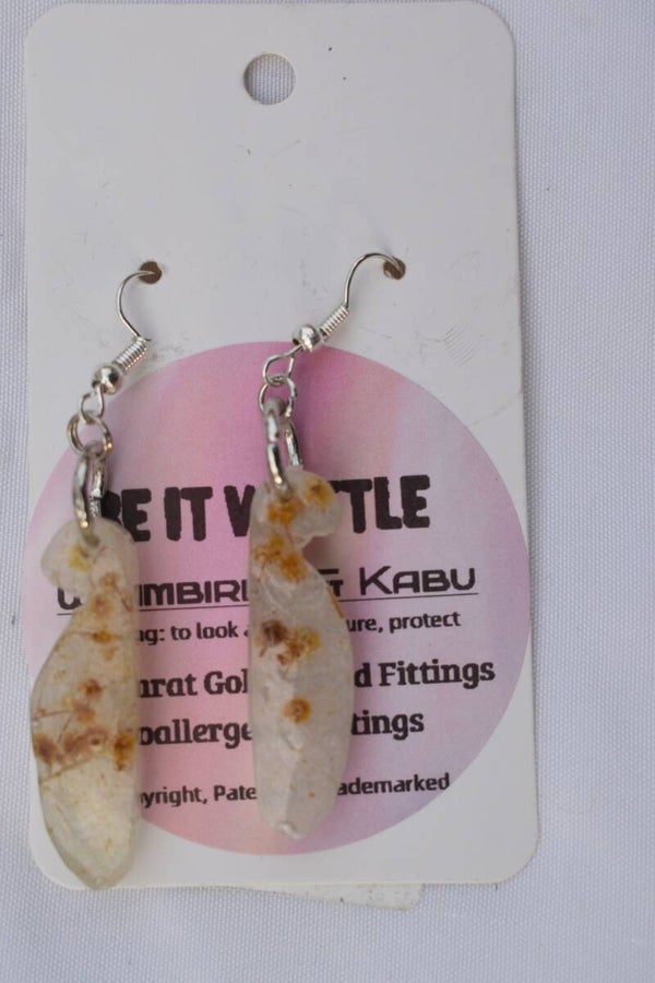 Be It Wattle Narrow Leaf Earrings - Cream & Clear