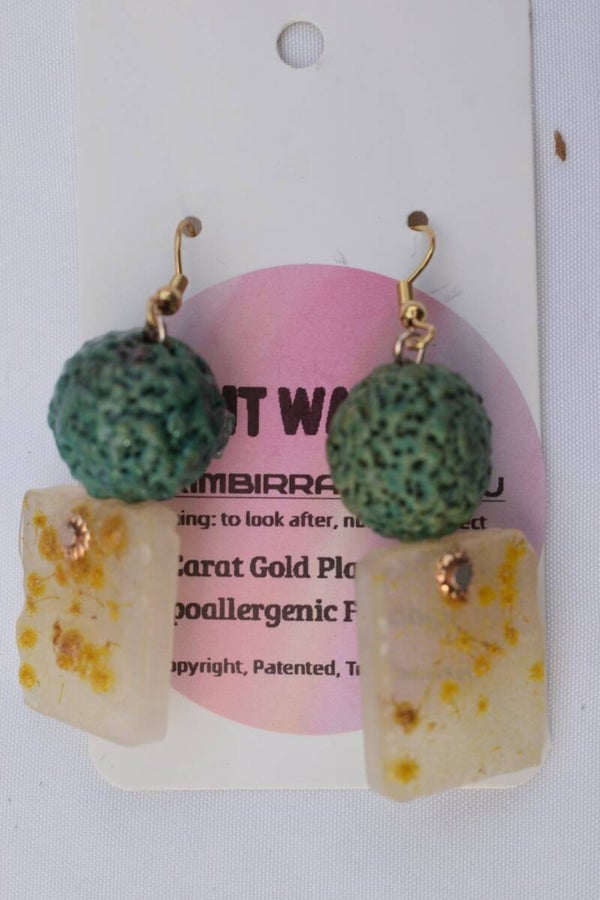 Be It Wattle Square Earrings - Cream & Clear