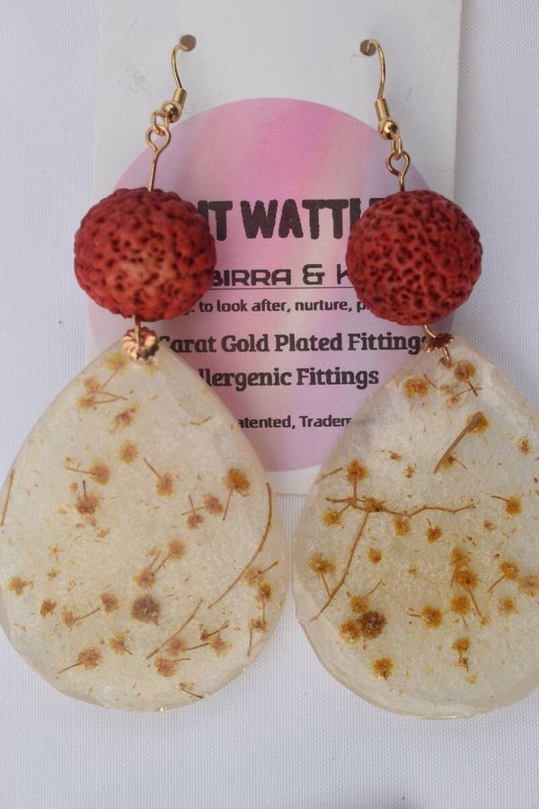 Be It Wattle Large Round Teardrop Earrings - Cream & Clear