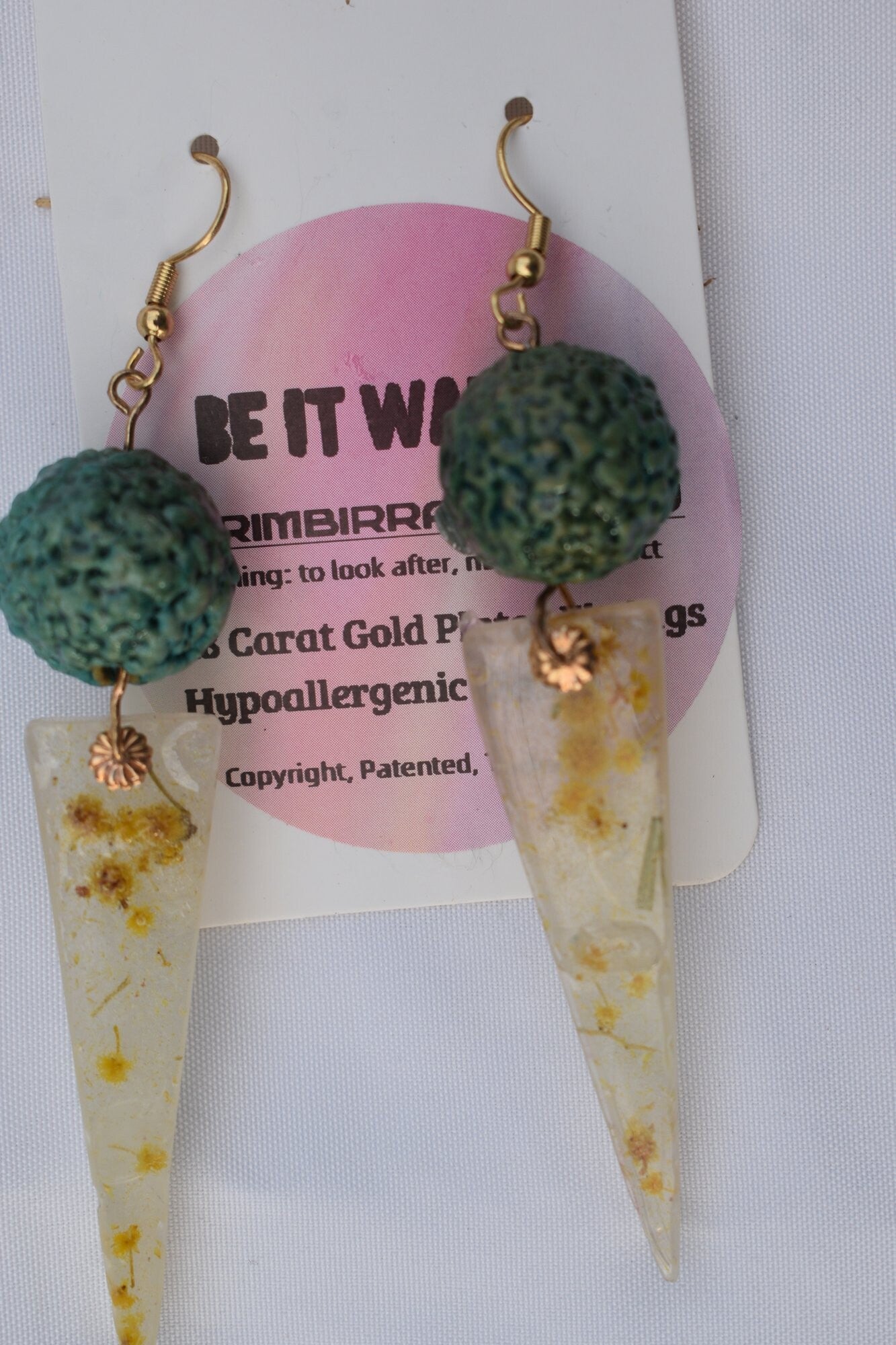 Be It Wattle Long Triangle Earrings - Cream & Clear