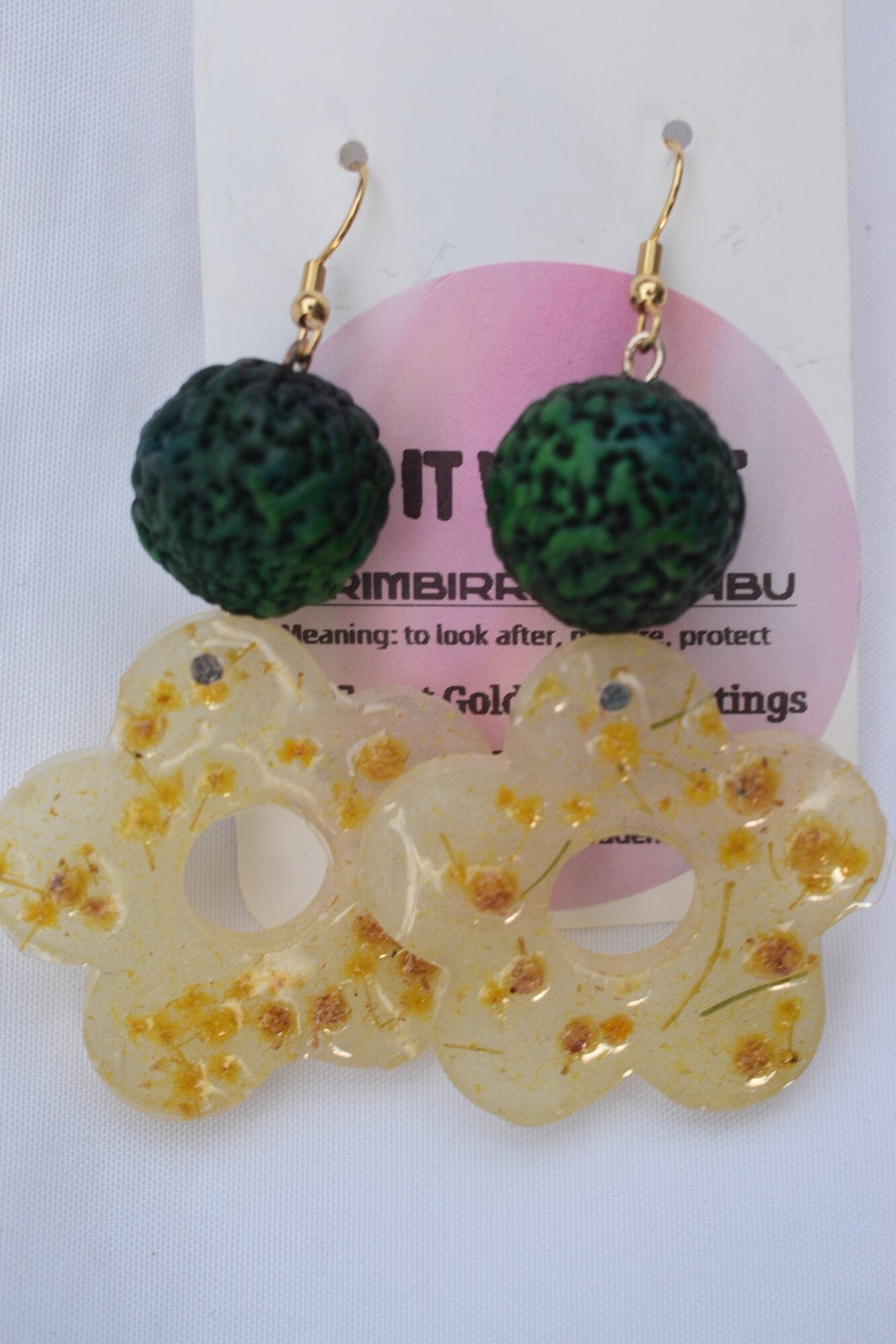Be It Wattle Flower Hoop Earrings - Cream & Clear