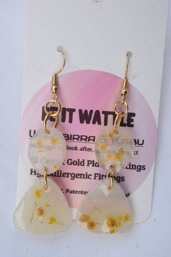 Be It Wattle Teardrop With Small Flower Disc Top Earrings - Cream & Clear