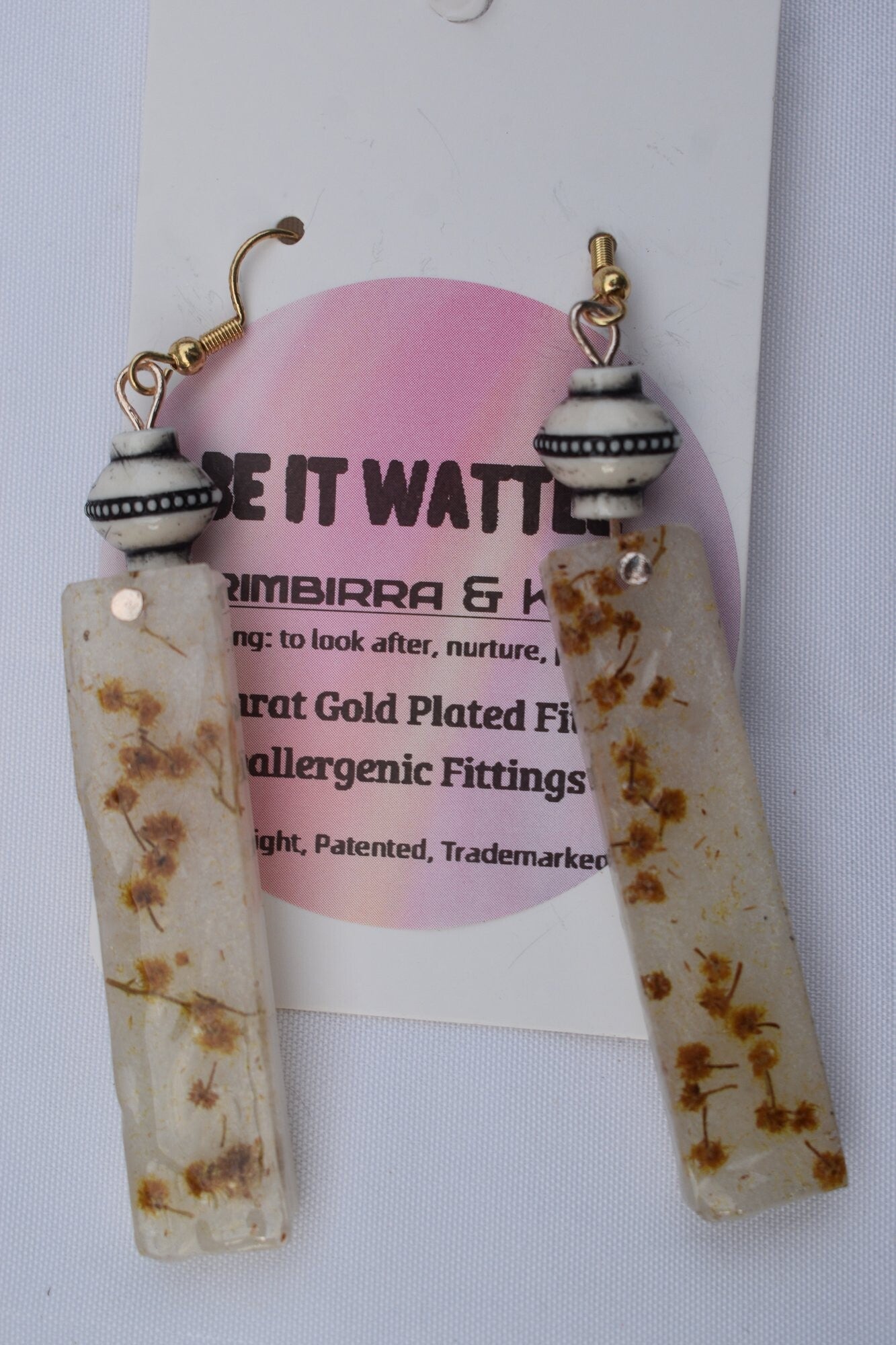 Be It Wattle Long Rectangle Earrings - Cream & Clear