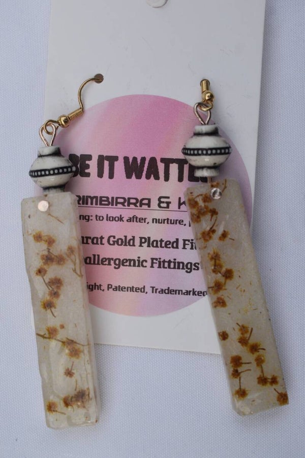 Be It Wattle Long Rectangle Earrings - Cream & Clear