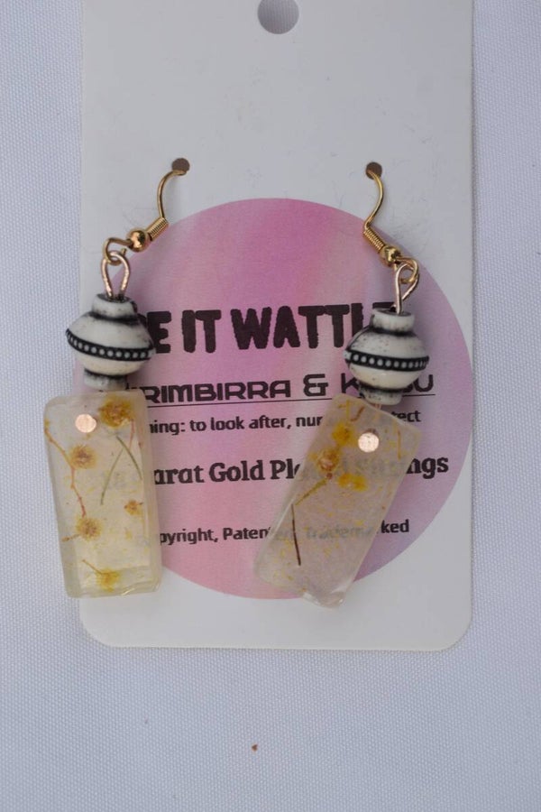 Be It Wattle Short Rectangle & Teardrop Earrings - Cream & Clear