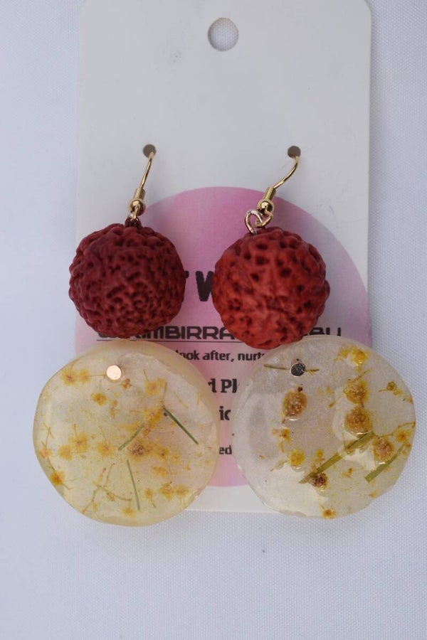 Be It Wattle Round Disc Earrings - Cream & Clear