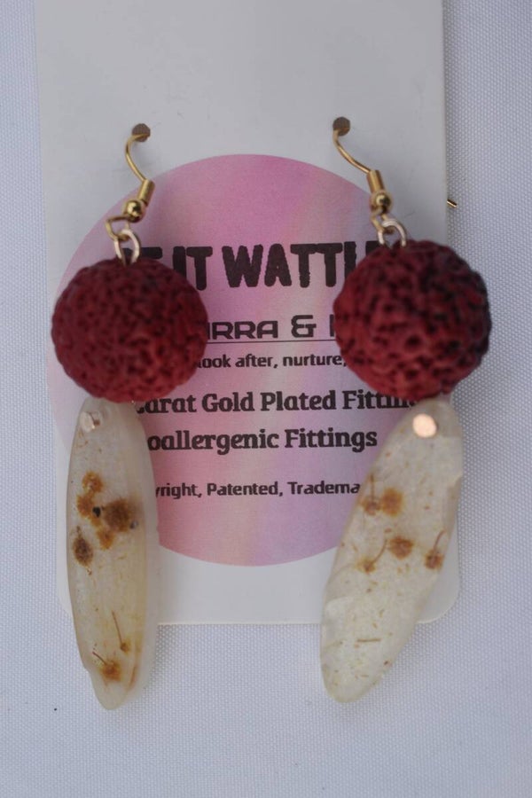 Be It Wattle Long Leaf & Round Bead Dangle Earrings - Cream & Clear