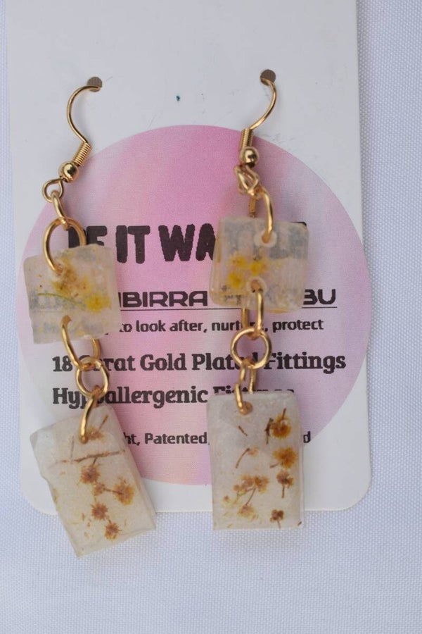 Be It Wattle Rectangle Dangle Combo Earrings - Cream & Clear