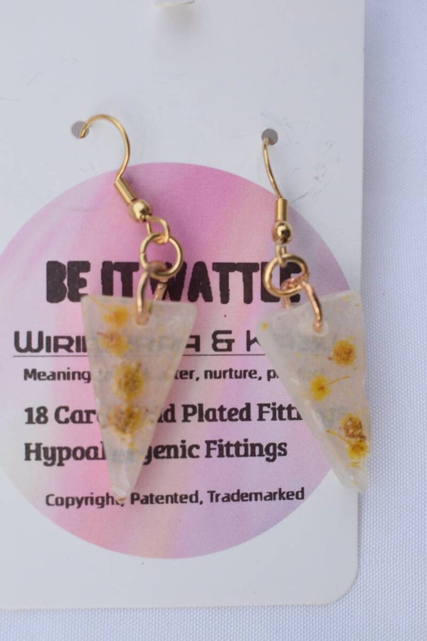 Be It Wattle Narrow Leaf Earrings - Cream & Clear