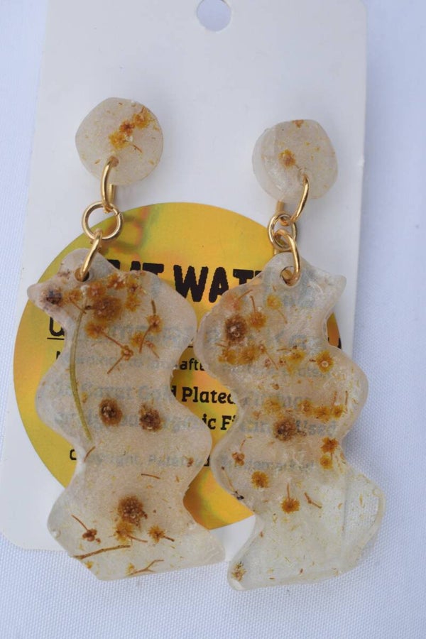 Be It Wattle Wavy Leaf & Round Stud Top Earrings - Cream