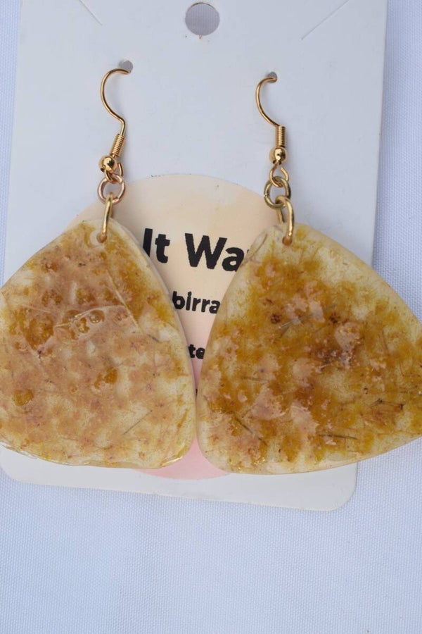 Be It Wattle Rounded Triangle Earrings - Gold & Amber Dense Wattle