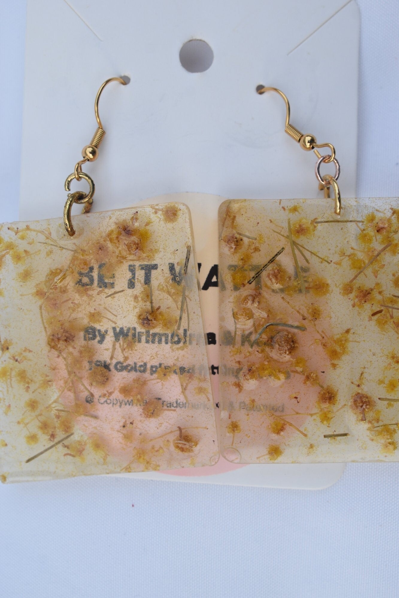Be It Wattle Rectangle Earrings - Cream & Pink Tinted