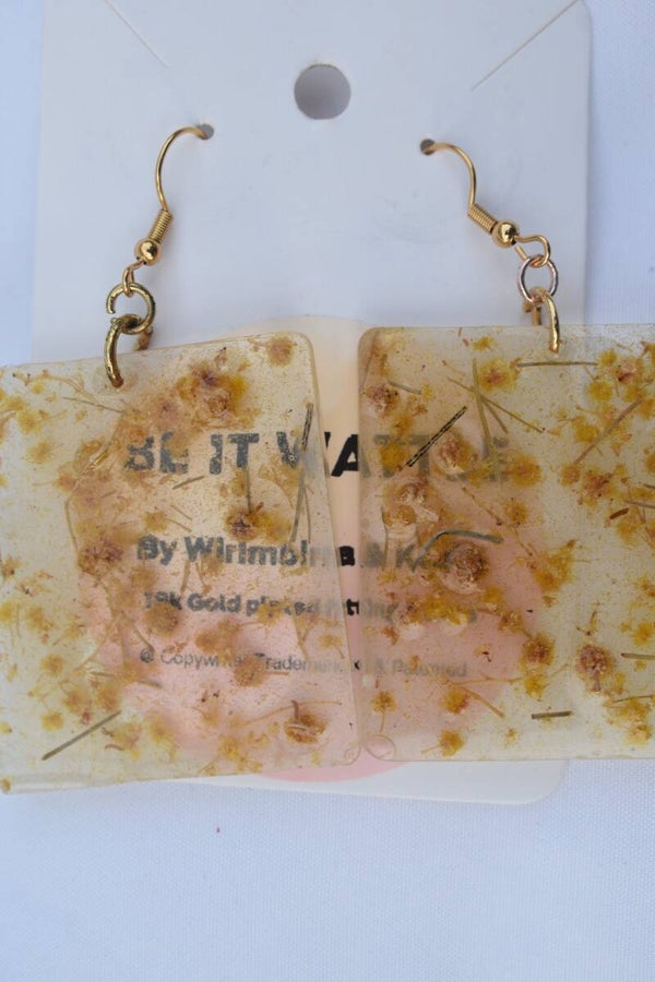 Be It Wattle Rectangle Earrings - Cream & Pink Tinted