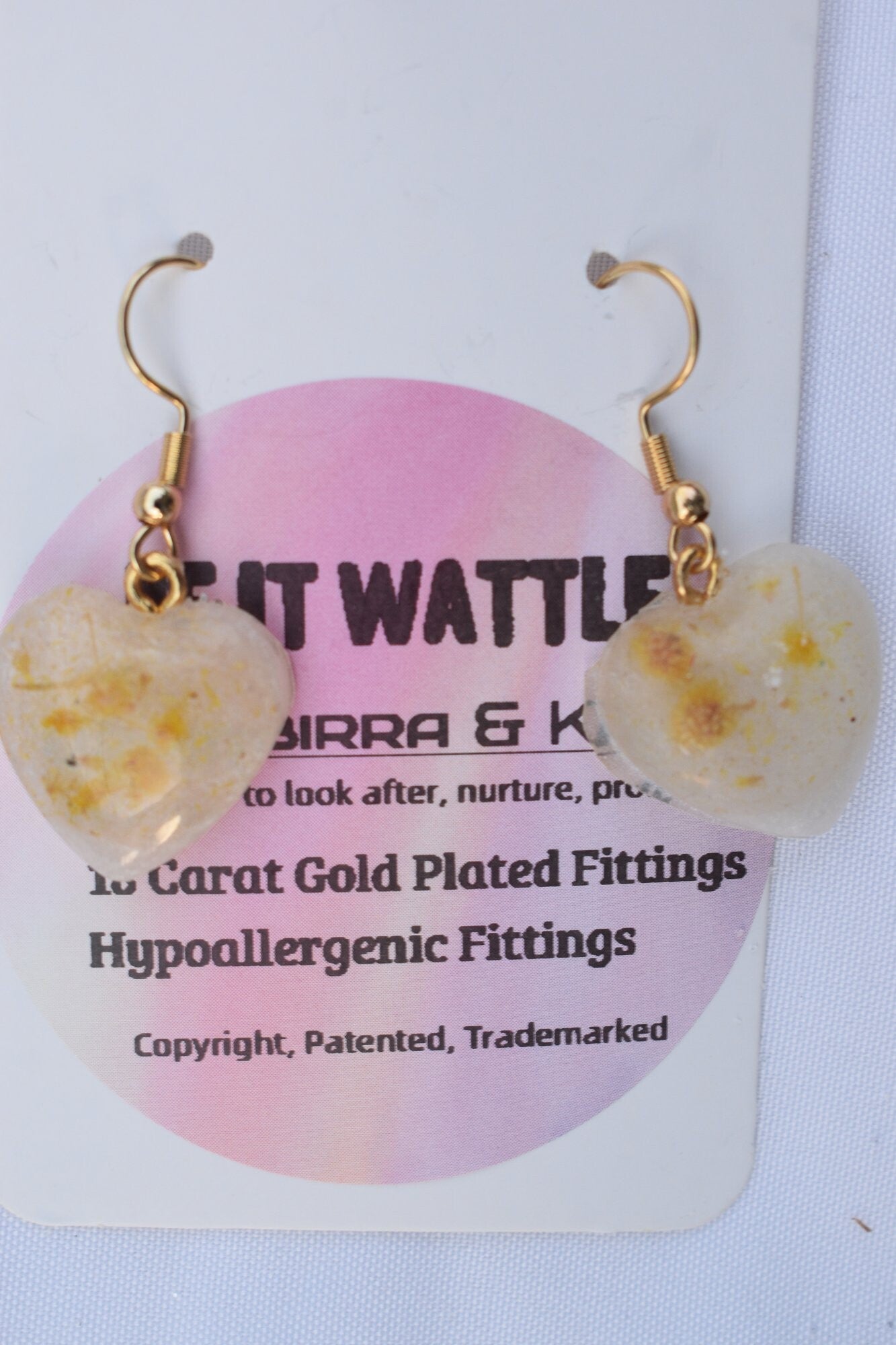 Be It Wattle Heart Earrings - Cream & Clear