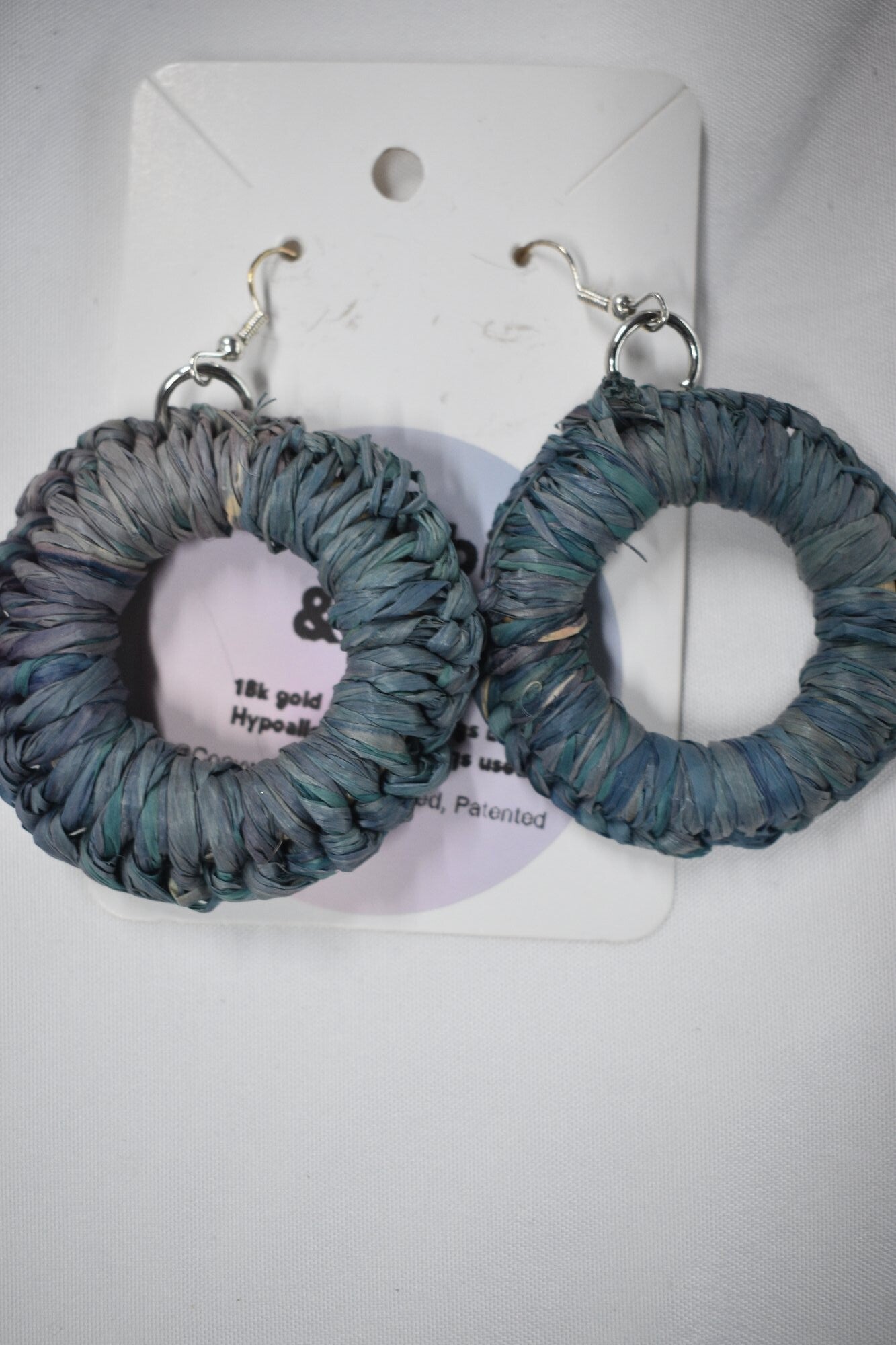 Round Hoop Raffia Earrings - Dark Teal & Blue-Grey