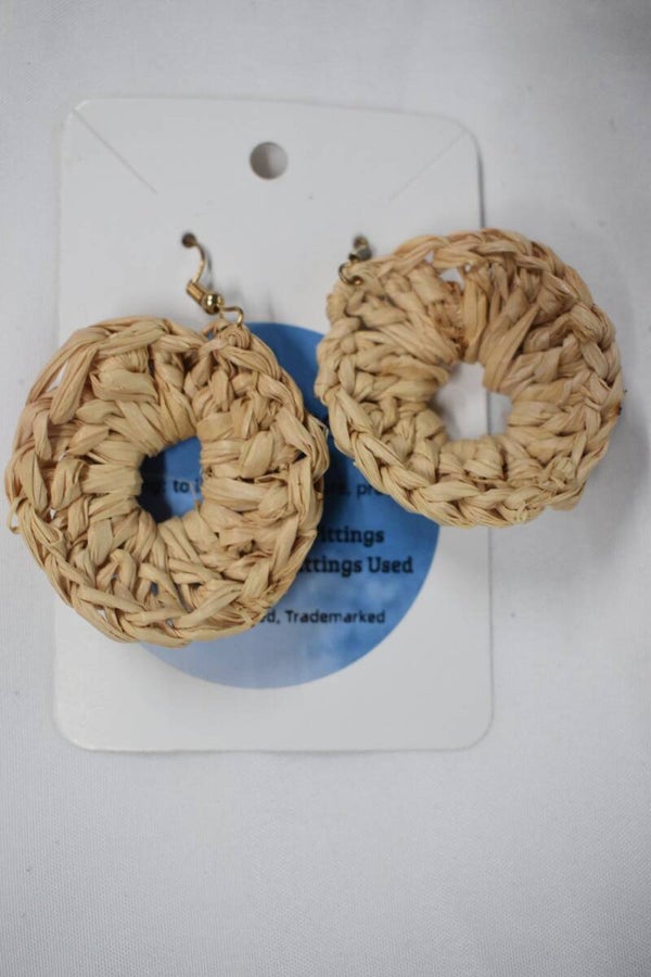 Round Hoop Raffia Earrings - Natural & Tan