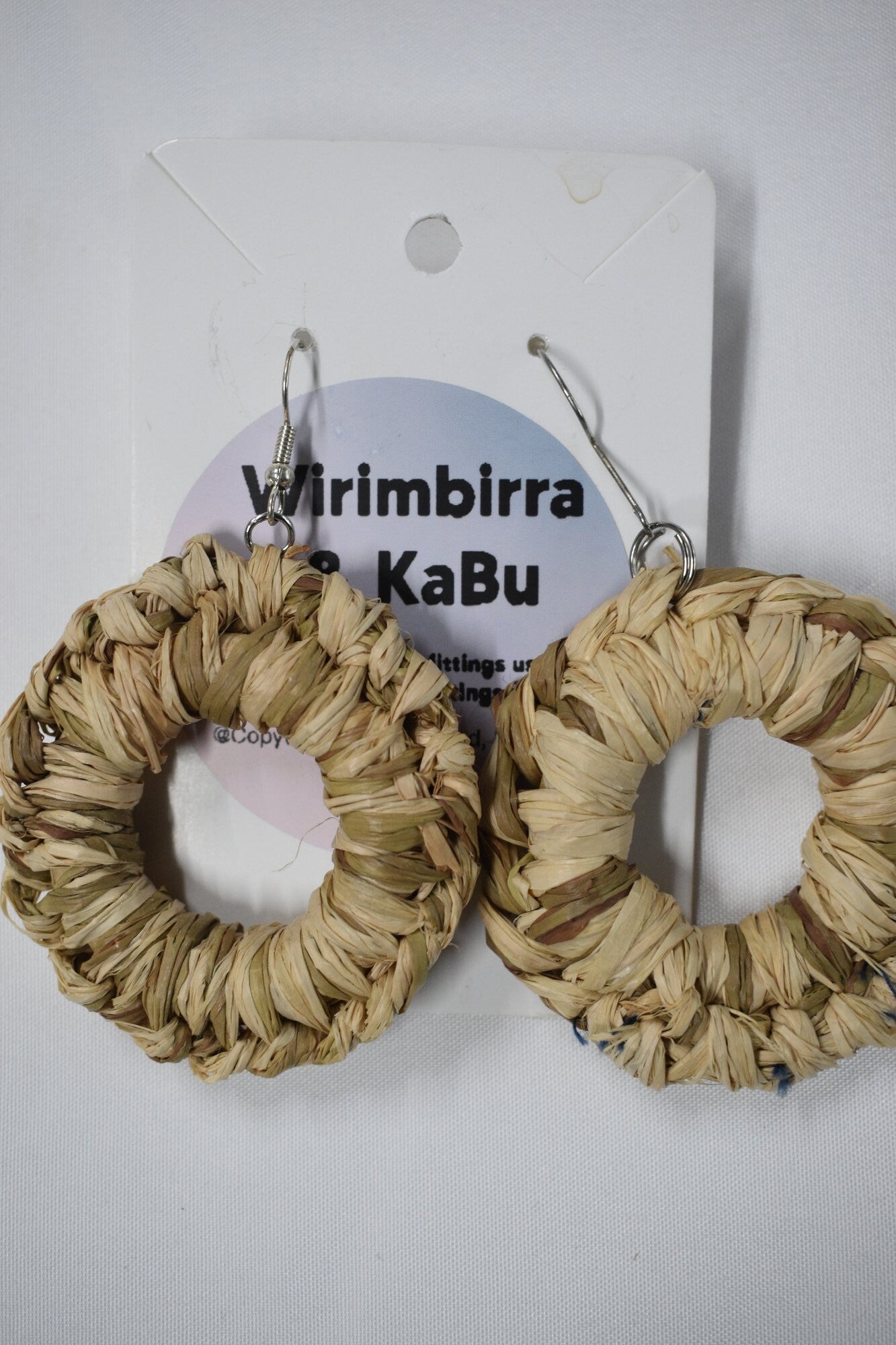 Round Hoop Raffia Earrings - Natural & Tan
